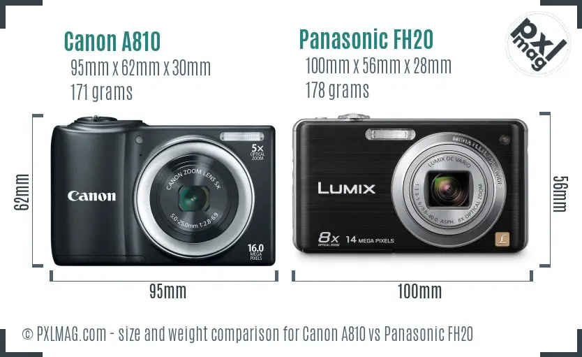 Canon A810 vs Panasonic FH20 size comparison