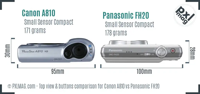 Canon A810 vs Panasonic FH20 top view buttons comparison