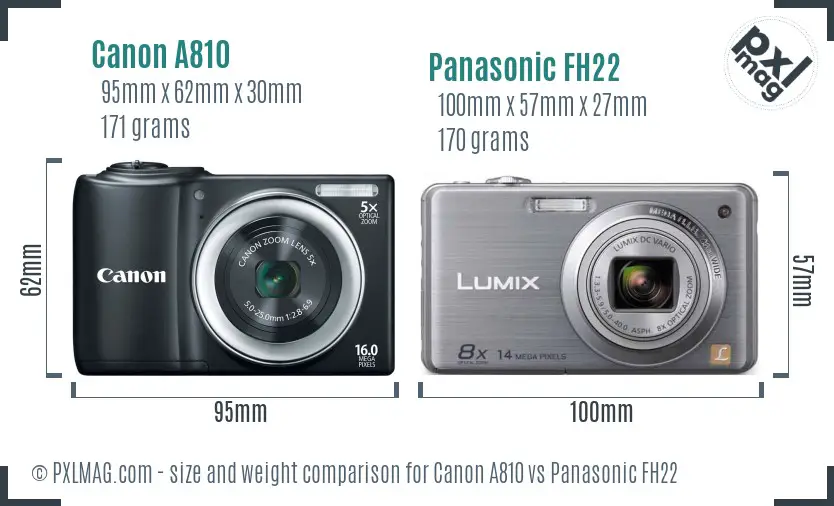 Canon A810 vs Panasonic FH22 size comparison