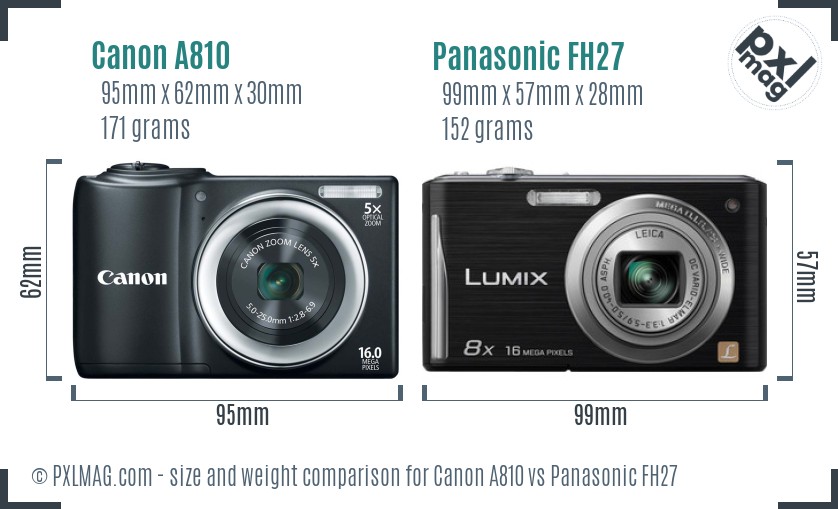 Canon A810 vs Panasonic FH27 size comparison Canon A810 vs Panasonic FH27 size comparison