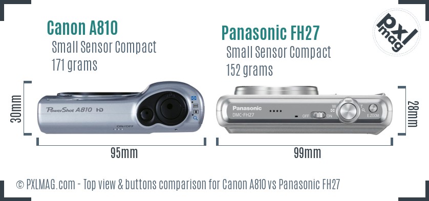 Canon A810 vs Panasonic FH27 top view buttons comparison