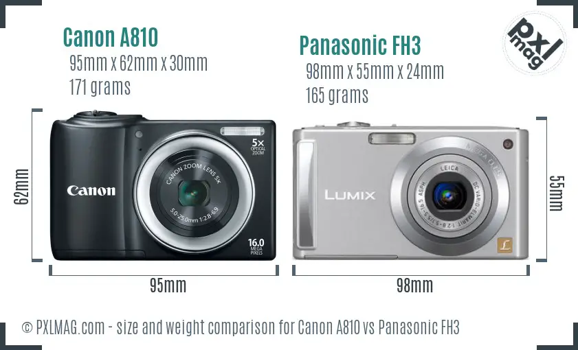Canon A810 vs Panasonic FH3 size comparison