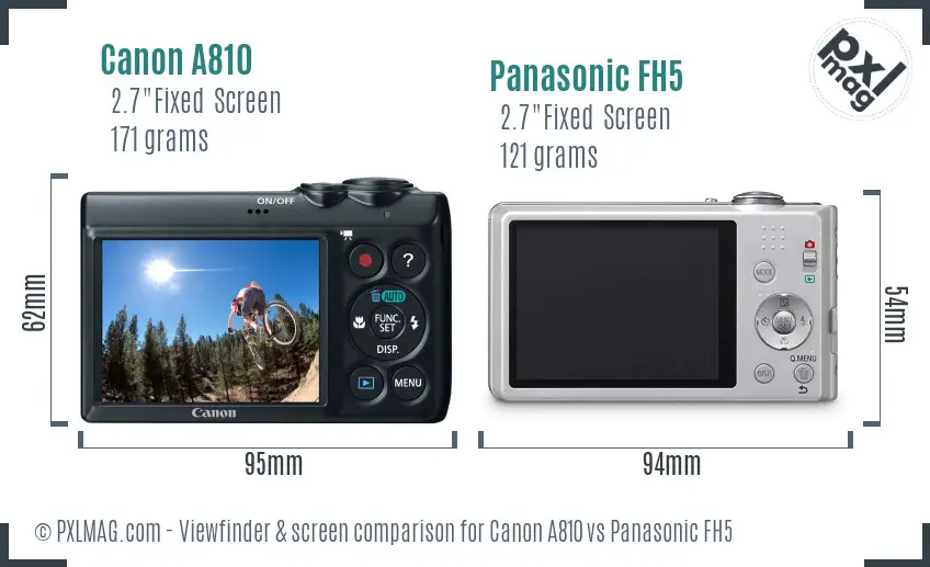 Canon A810 vs Panasonic FH5 Screen and Viewfinder comparison