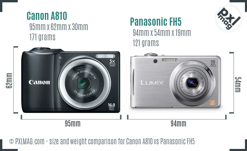 Canon A810 vs Panasonic FH5 size comparison