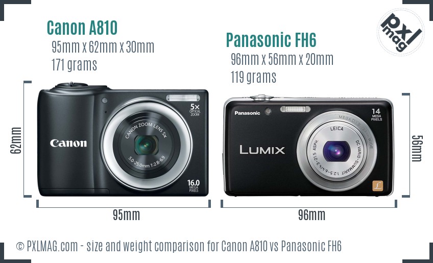 Canon A810 vs Panasonic FH6 size comparison Canon A810 vs Panasonic FH6 size comparison