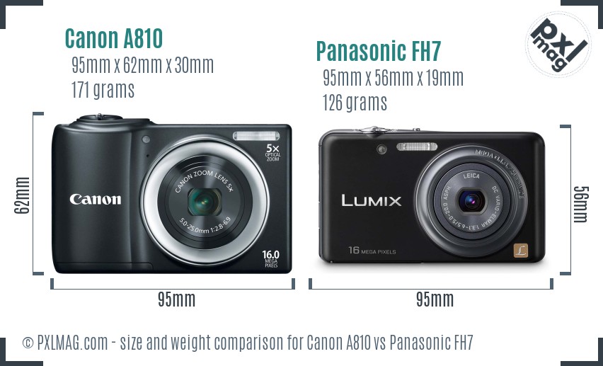 Canon A810 vs Panasonic FH7 size comparison