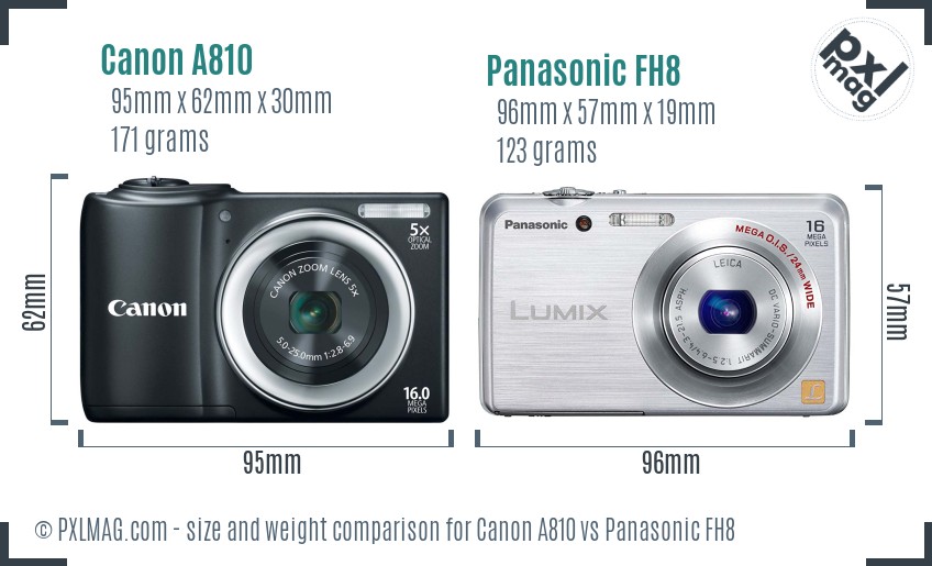 Canon A810 vs Panasonic FH8 size comparison