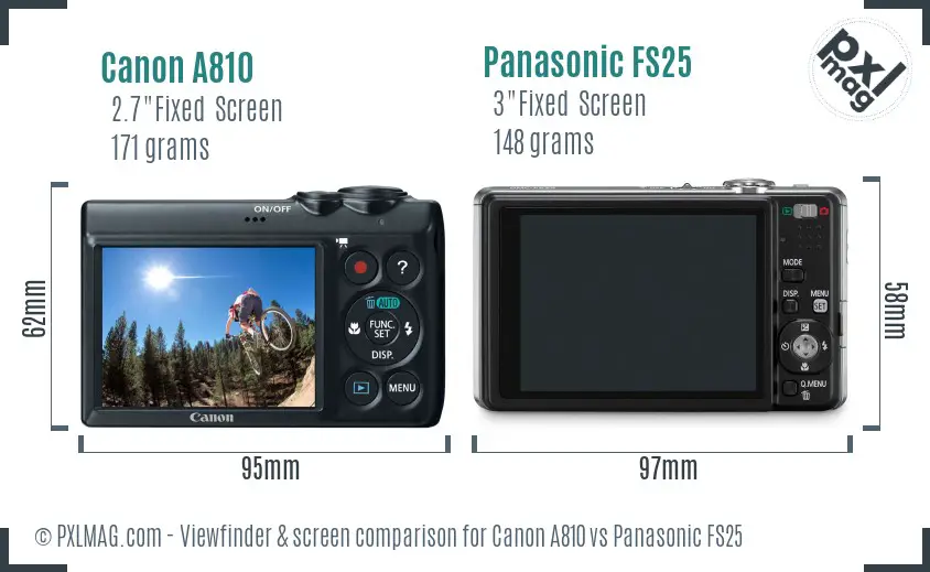 Canon A810 vs Panasonic FS25 Screen and Viewfinder comparison Canon A810 vs Panasonic FS25 Screen and Viewfinder comparison
