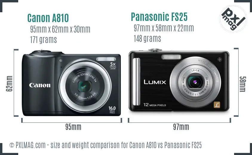 Canon A810 vs Panasonic FS25 size comparison Canon A810 vs Panasonic FS25 size comparison