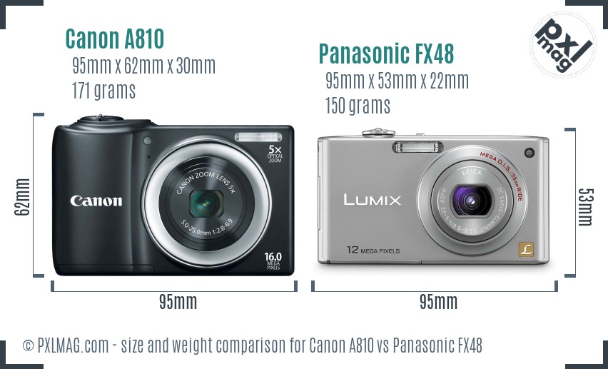 Canon A810 vs Panasonic FX48 size comparison