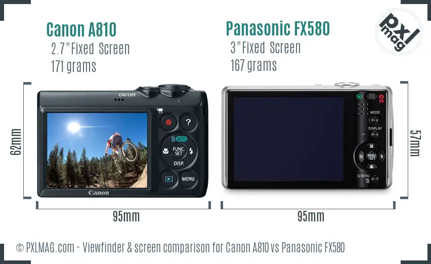 Canon A810 vs Panasonic FX580 Screen and Viewfinder comparison Canon A810 vs Panasonic FX580 Screen and Viewfinder comparison