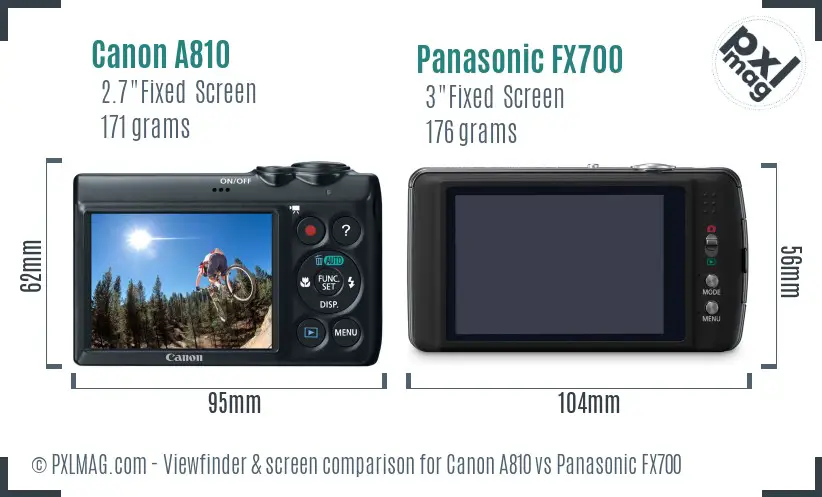 Canon A810 vs Panasonic FX700 Screen and Viewfinder comparison Canon A810 vs Panasonic FX700 Screen and Viewfinder comparison