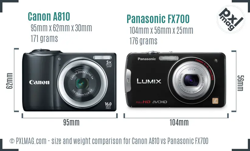 Canon A810 vs Panasonic FX700 size comparison Canon A810 vs Panasonic FX700 size comparison