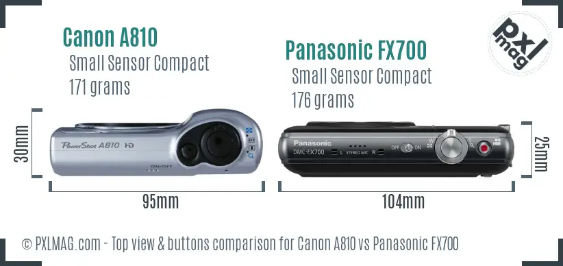 Canon A810 vs Panasonic FX700 top view buttons comparison Canon A810 vs Panasonic FX700 top view buttons comparison