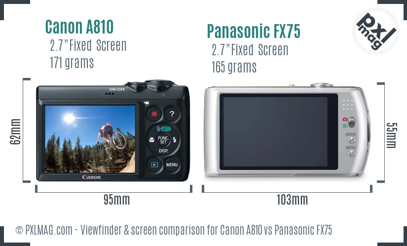 Canon A810 vs Panasonic FX75 Screen and Viewfinder comparison