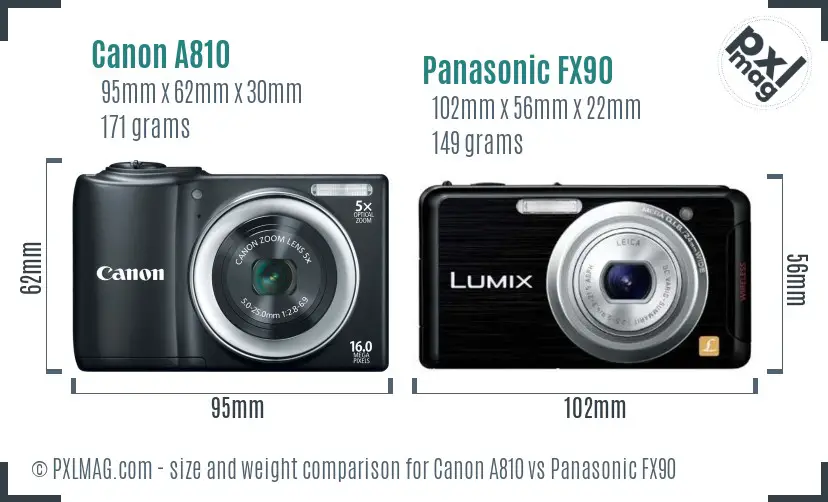 Canon A810 vs Panasonic FX90 size comparison