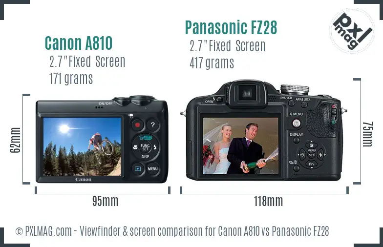 Canon A810 vs Panasonic FZ28 Screen and Viewfinder comparison Canon A810 vs Panasonic FZ28 Screen and Viewfinder comparison