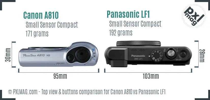 Canon A810 vs Panasonic LF1 top view buttons comparison
