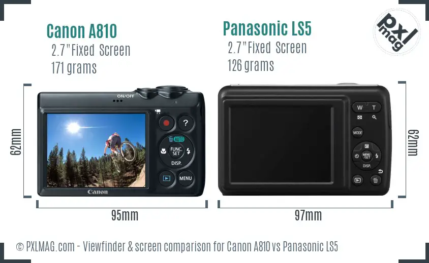 Canon A810 vs Panasonic LS5 Screen and Viewfinder comparison