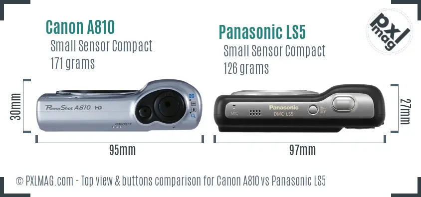 Canon A810 vs Panasonic LS5 top view buttons comparison