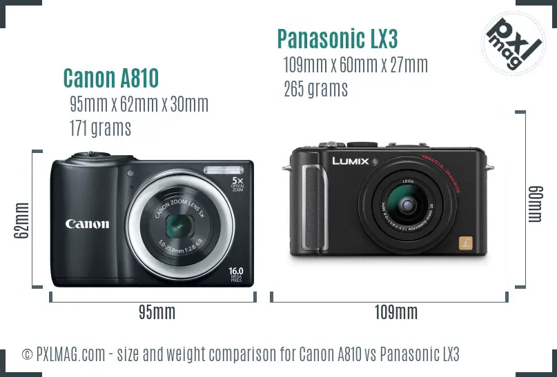 Canon A810 vs Panasonic LX3 size comparison
