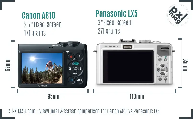 Canon A810 vs Panasonic LX5 Screen and Viewfinder comparison Canon A810 vs Panasonic LX5 Screen and Viewfinder comparison