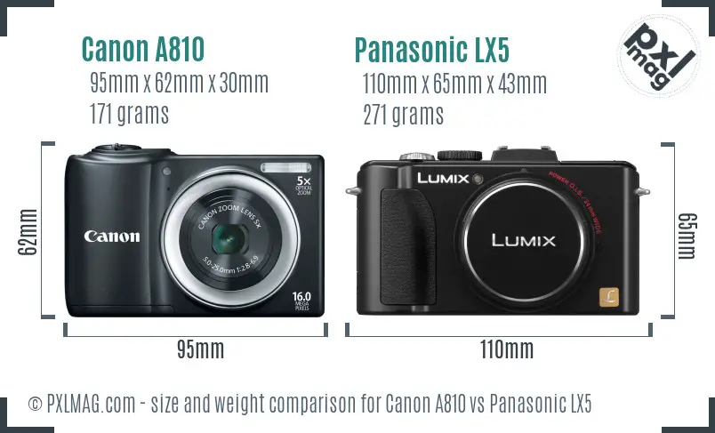 Canon A810 vs Panasonic LX5 size comparison Canon A810 vs Panasonic LX5 size comparison