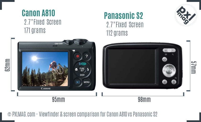 Canon A810 vs Panasonic S2 Screen and Viewfinder comparison