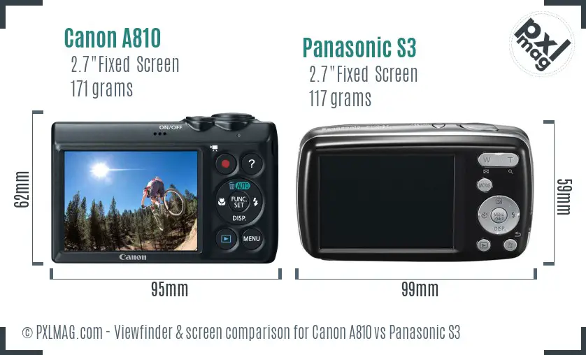 Canon A810 vs Panasonic S3 Screen and Viewfinder comparison