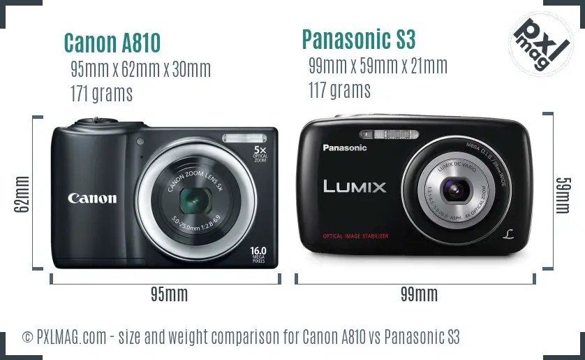 Canon A810 vs Panasonic S3 size comparison