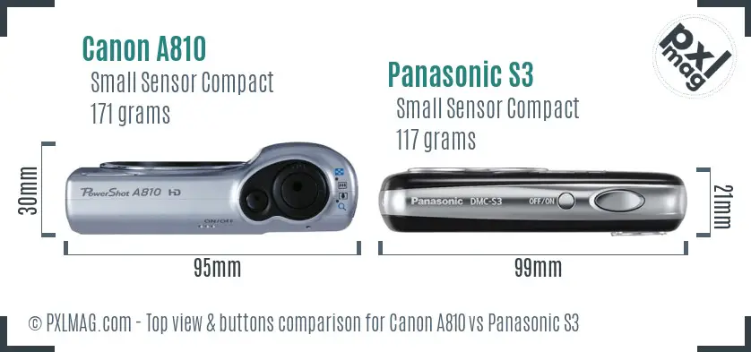 Canon A810 vs Panasonic S3 top view buttons comparison