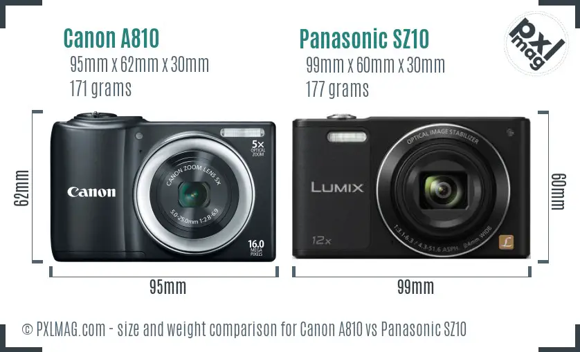 Canon A810 vs Panasonic SZ10 size comparison