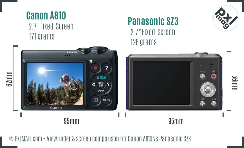 Canon A810 vs Panasonic SZ3 Screen and Viewfinder comparison