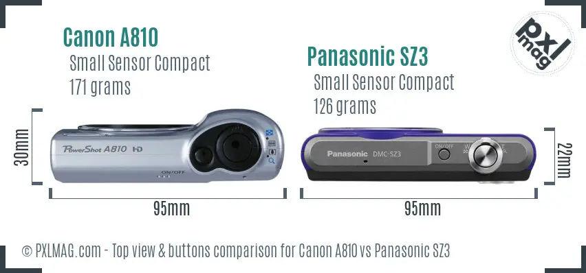 Canon A810 vs Panasonic SZ3 top view buttons comparison