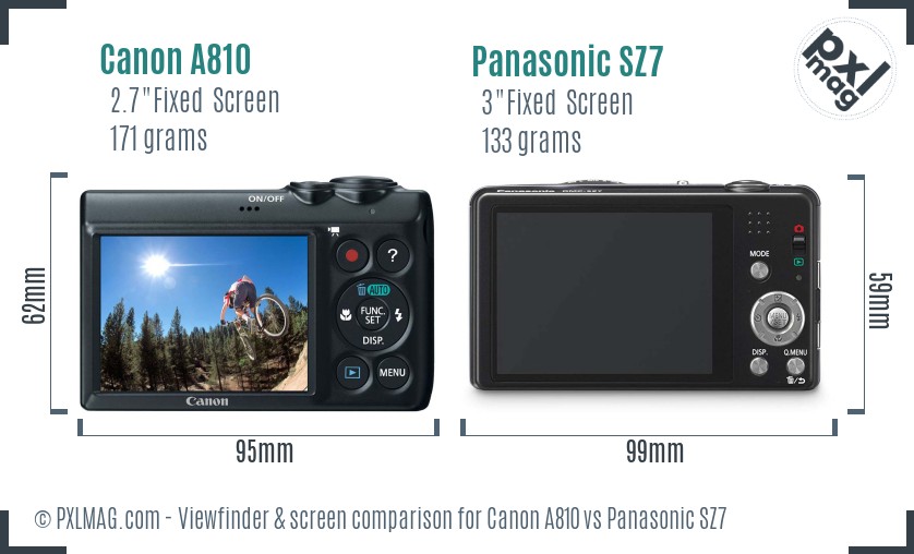 Canon A810 vs Panasonic SZ7 Screen and Viewfinder comparison
