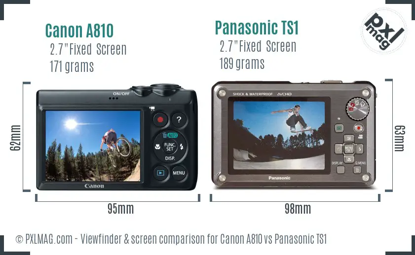 Canon A810 vs Panasonic TS1 Screen and Viewfinder comparison