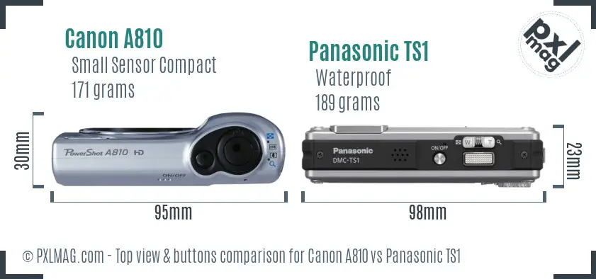 Canon A810 vs Panasonic TS1 top view buttons comparison