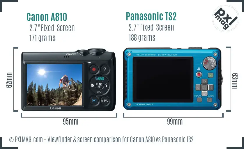 Canon A810 vs Panasonic TS2 Screen and Viewfinder comparison