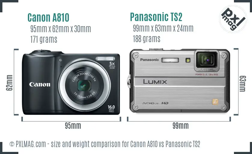 Canon A810 vs Panasonic TS2 size comparison