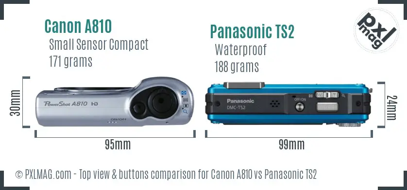 Canon A810 vs Panasonic TS2 top view buttons comparison