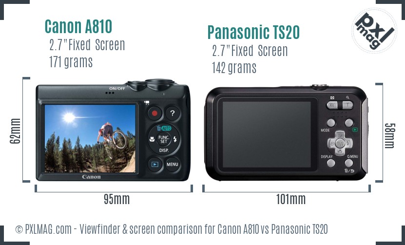 Canon A810 vs Panasonic TS20 Screen and Viewfinder comparison