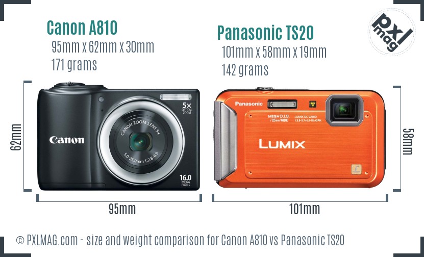 Canon A810 vs Panasonic TS20 size comparison