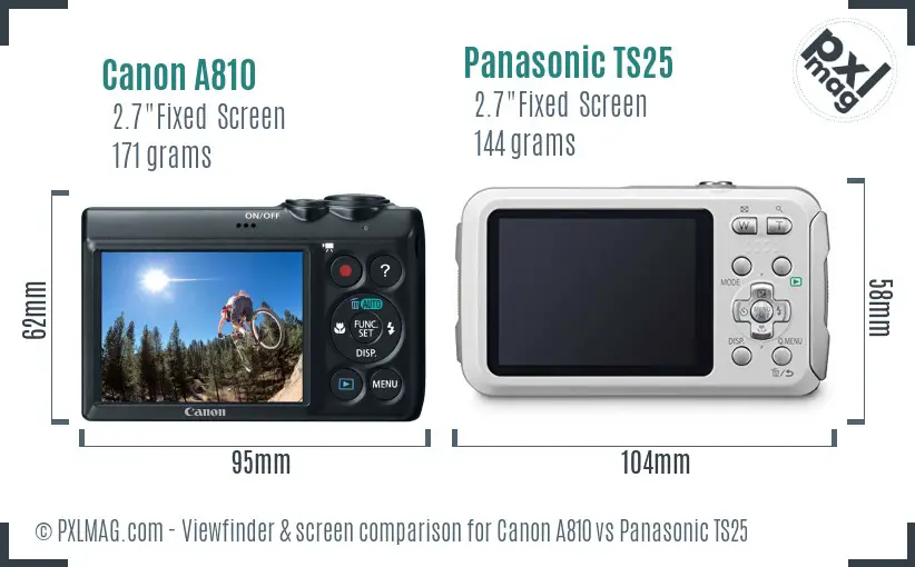 Canon A810 vs Panasonic TS25 Screen and Viewfinder comparison