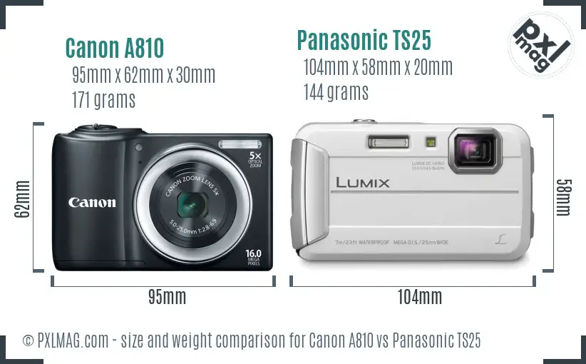 Canon A810 vs Panasonic TS25 size comparison Canon A810 vs Panasonic TS25 size comparison