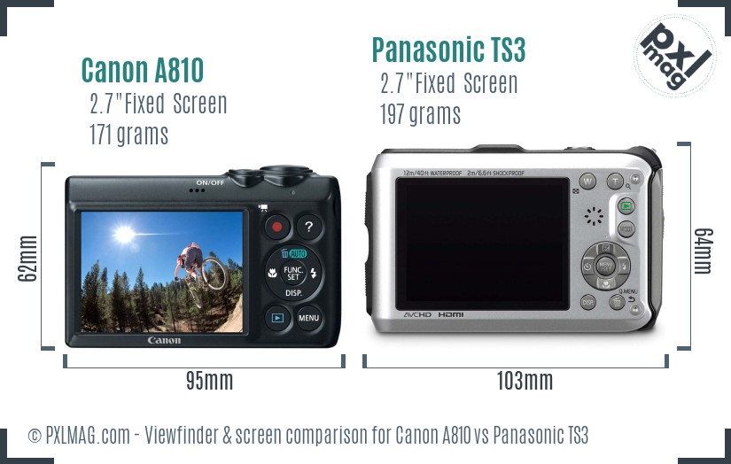 Canon A810 vs Panasonic TS3 Screen and Viewfinder comparison