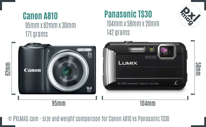Canon A810 vs Panasonic TS30 size comparison Canon A810 vs Panasonic TS30 size comparison
