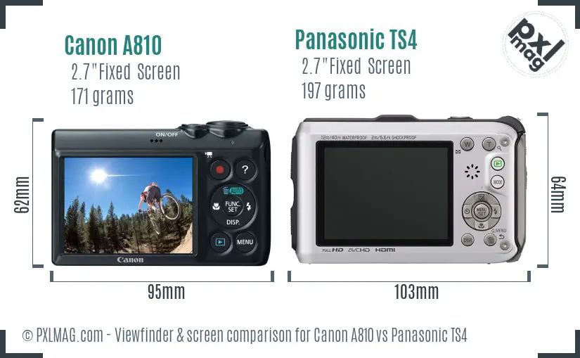 Canon A810 vs Panasonic TS4 Screen and Viewfinder comparison