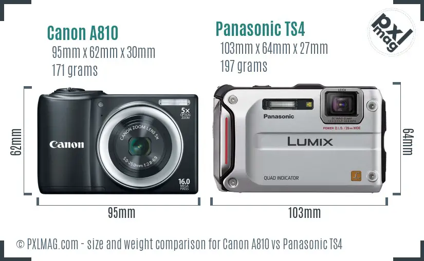 Canon A810 vs Panasonic TS4 size comparison