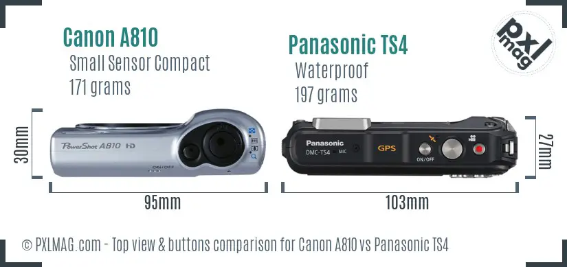 Canon A810 vs Panasonic TS4 top view buttons comparison