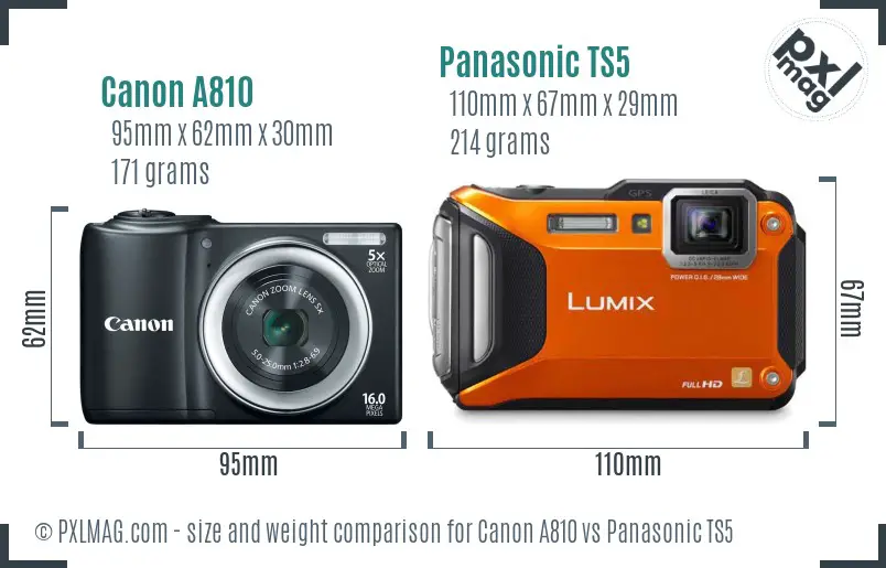Canon A810 vs Panasonic TS5 size comparison Canon A810 vs Panasonic TS5 size comparison